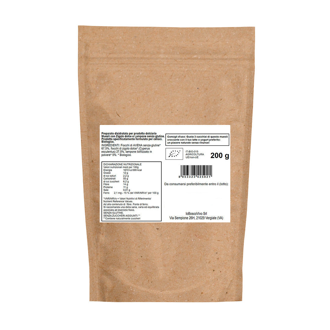 Muesli Croccante Bio Avena Chufa e Lampone Senza Glutine 200g