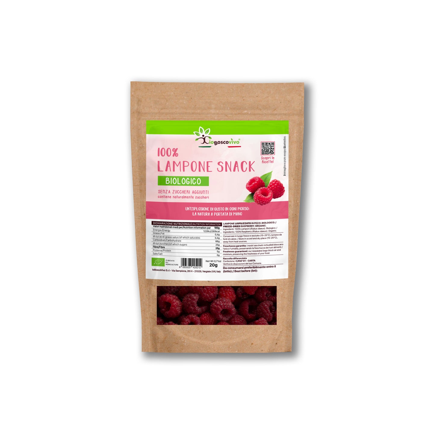 100% Lampone Snack liofilizzato intero BIO - 20g