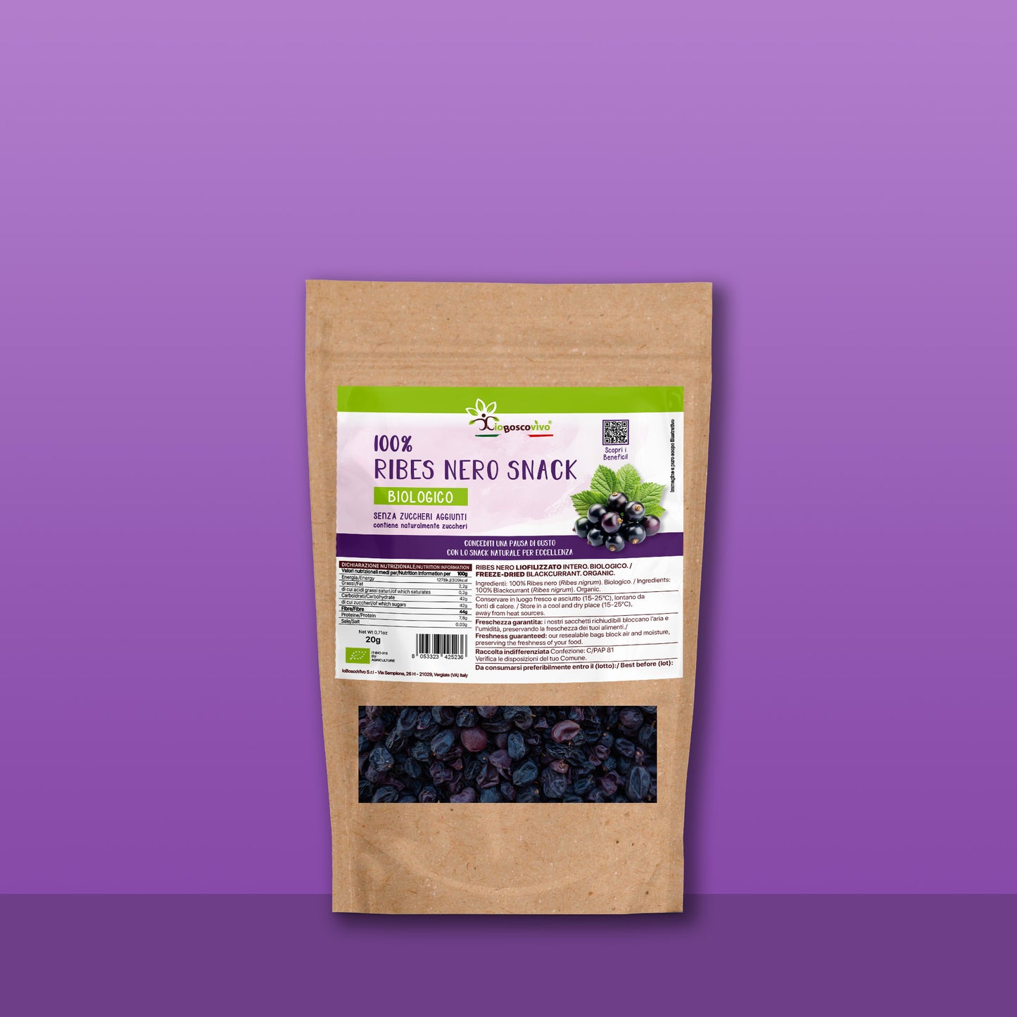 100% Ribes nero Snack liofilizzato intero BIO - 20g