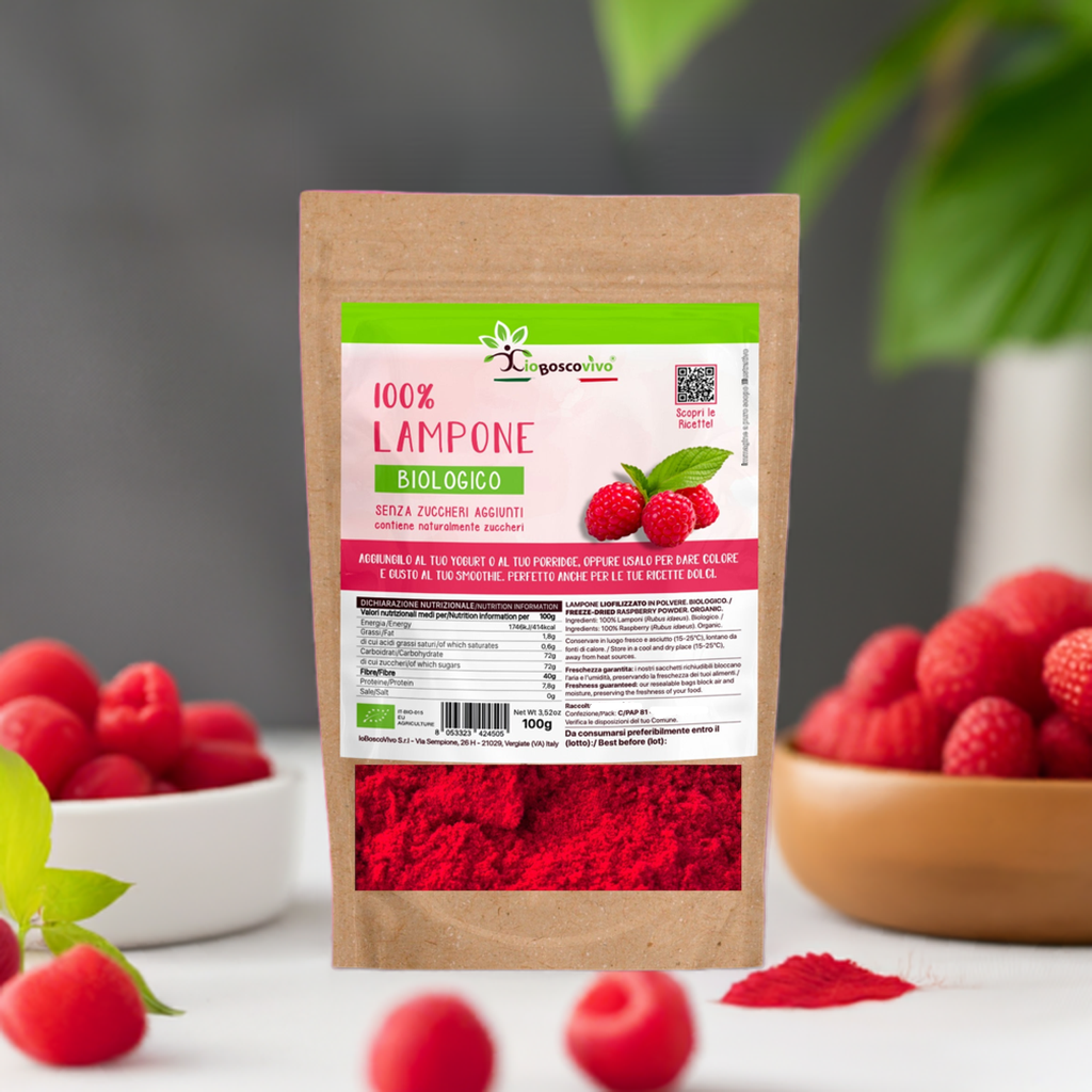 100% Lampone liofilizzato in polvere BIO - 100g Ideale per colorare le tue ricette!