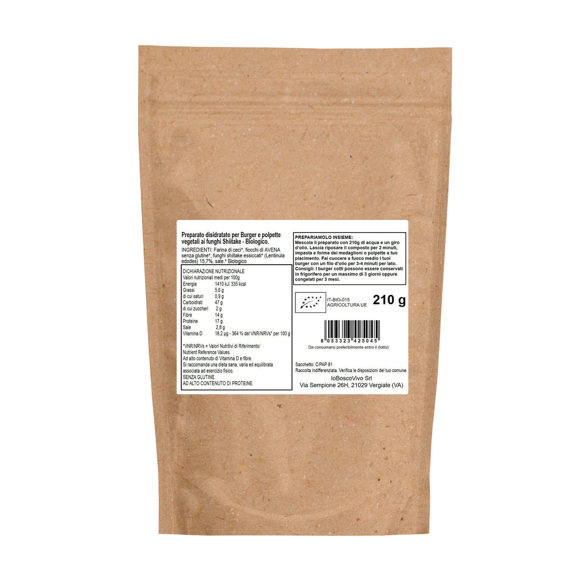 Preparato per Burger o Polpette ai Funghi Shiitake BIO 210g - IoBoscoVivo Srl