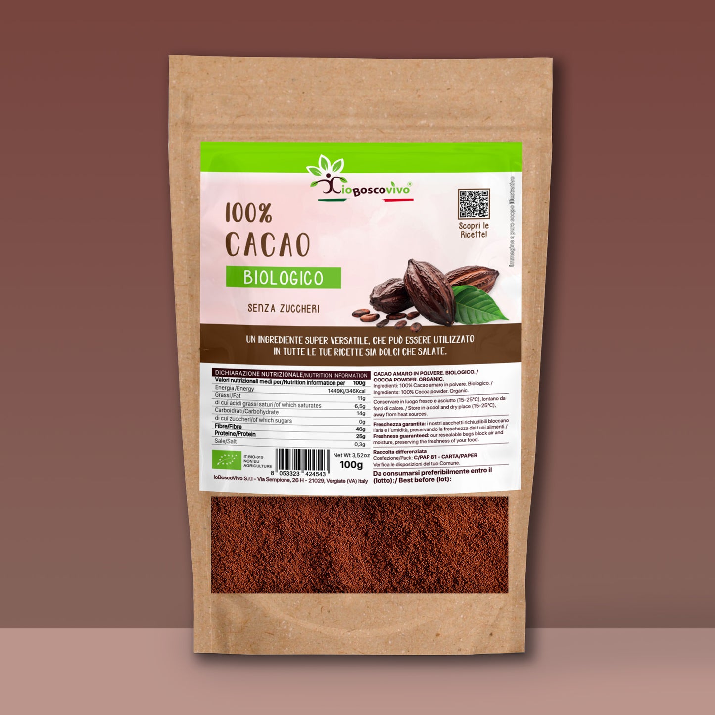 100% Cacao amaro BIO - 100g