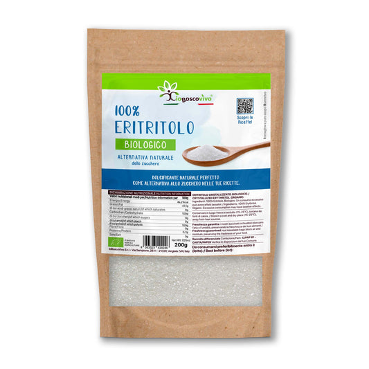 100% Eritritolo in cristalli fini BIO - 200g - Zero Calorie - Ideale per Dieta Chetogenica - IoBoscoVivo Srl