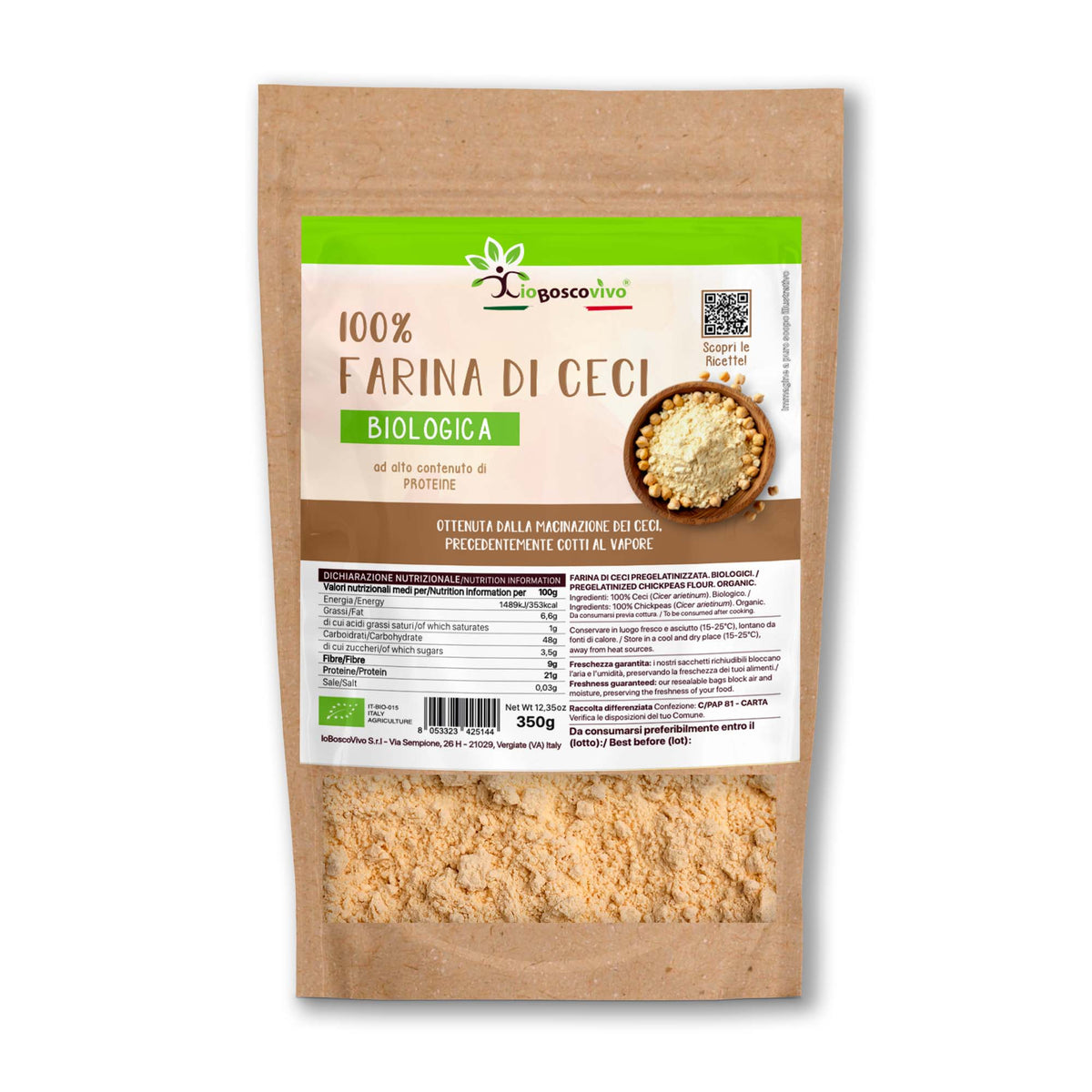 100% Farina di ceci pregelatinizzata BIO - 350g - facile da utilizzare - IoBoscoVivo Srl