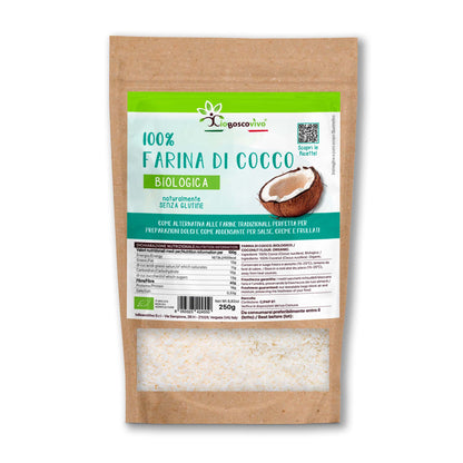 100% Farina di Cocco senza glutine BIO - 250g Ideale per Dieta Chetogenica - IoBoscoVivo Srl