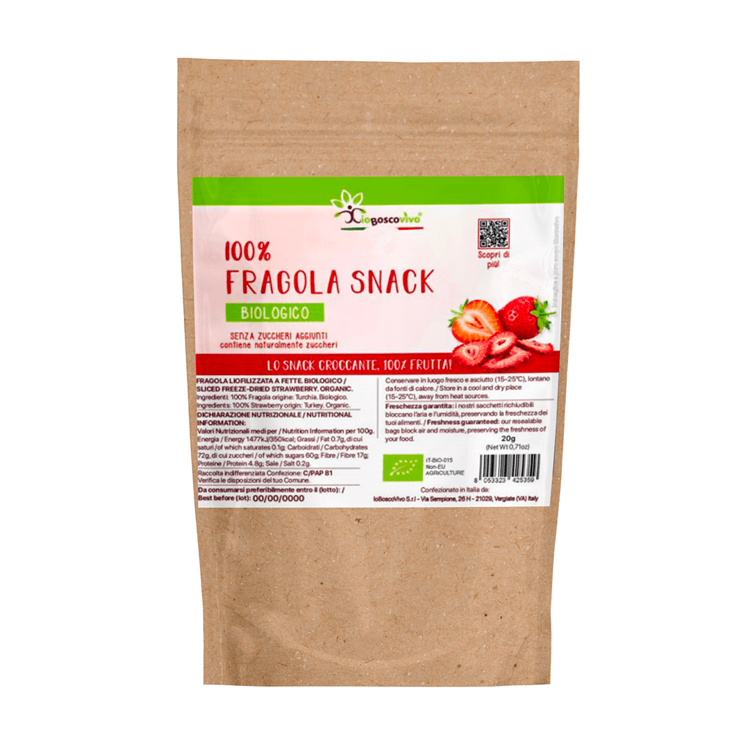 100% Fragola a fette liofilizzata BIO - 20g - IoBoscoVivo Srl
