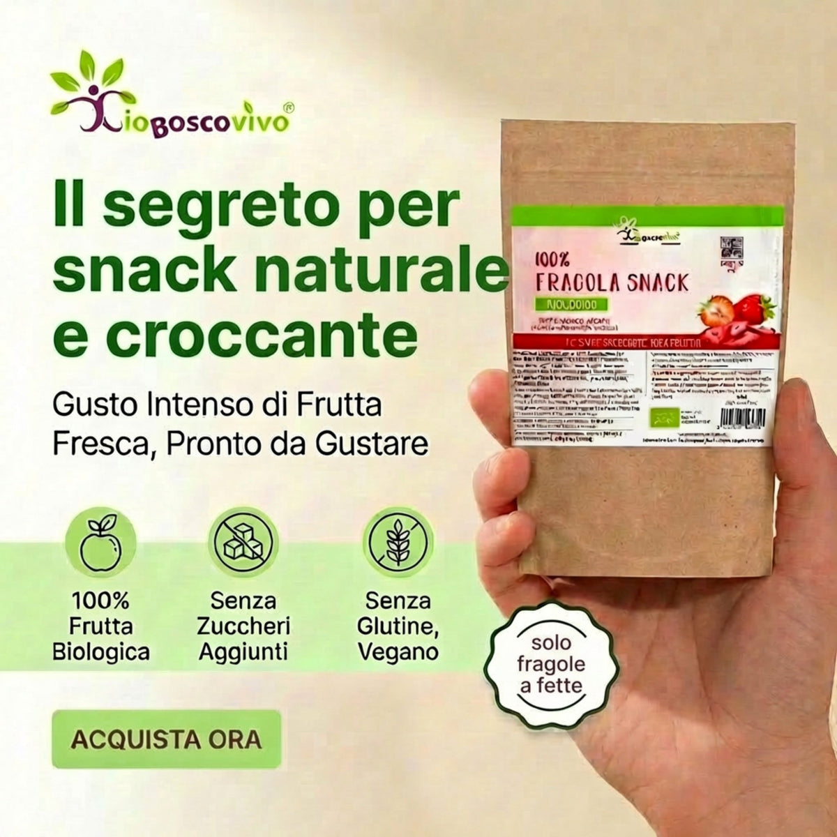 100% Fragola a fette liofilizzata BIO - 20g - IoBoscoVivo Srl