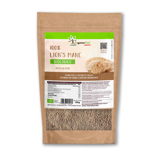Lion's Mane in polvere BIO 100g - Fungo Hericium erinaceus biologico - IoBoscoVivo
