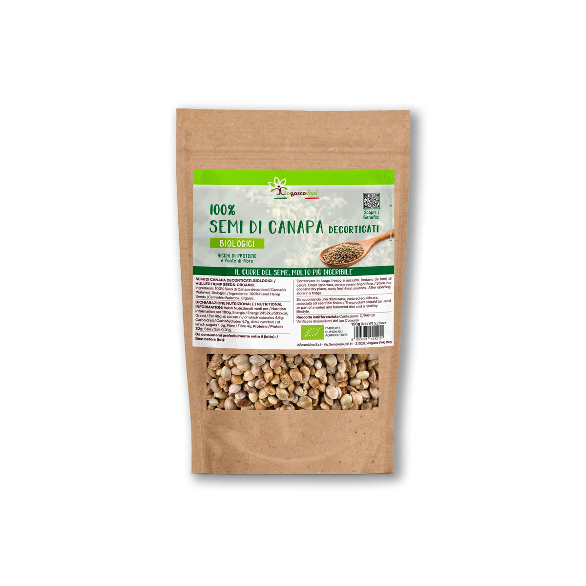 100% Semi di Canapa decorticati BIO - 150g - IoBoscoVivo Srl