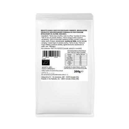 Biscotti S/Glutine al Cacao e gocce di Cioccolato fondente BIO 200g