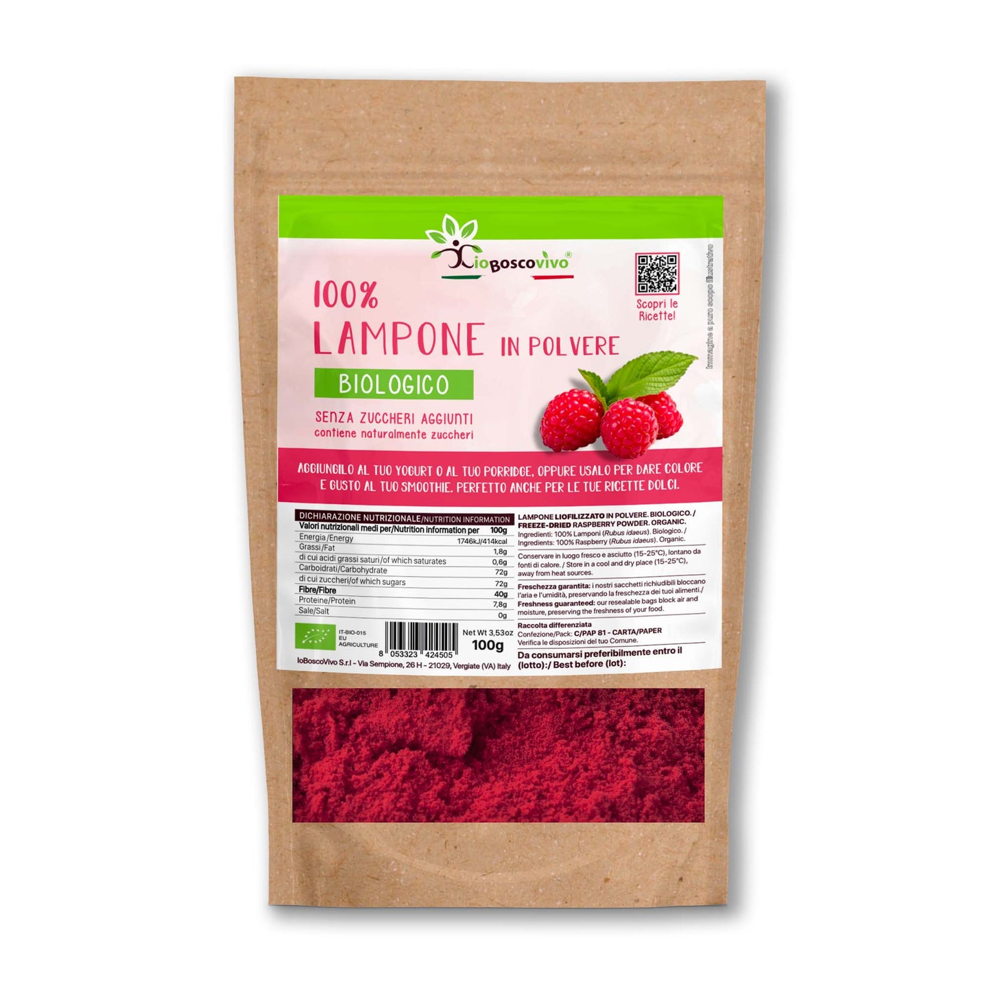 100 % Bio-Himbeerpulver gefriergetrocknet – 100 g