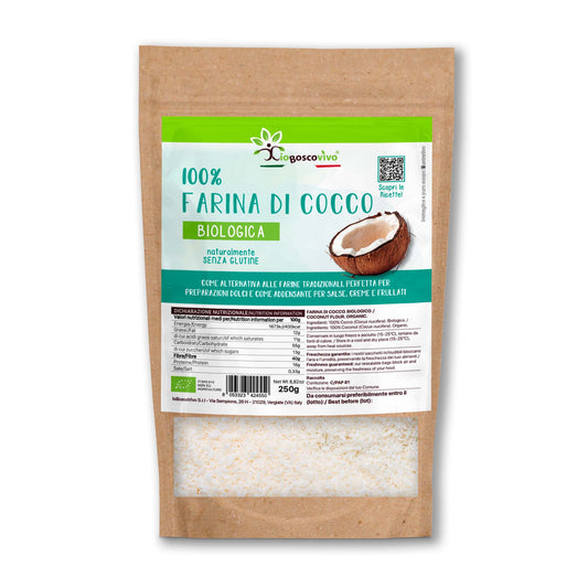 100% Farina di Cocco senza glutine BIO - 250g Ideale per Dieta Chetogenica