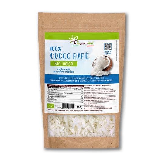 100% Cocco grattugiato a scaglie BIO - 200g Ideale per Dieta Chetogenica