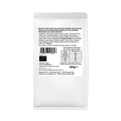 Biscotti senza glutine al Cacao bio con gocce di Cioccolato fondente BIO 200g