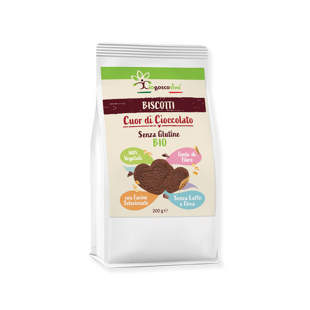 Biscotti senza glutine al Cacao bio con gocce di Cioccolato fondente BIO 200g