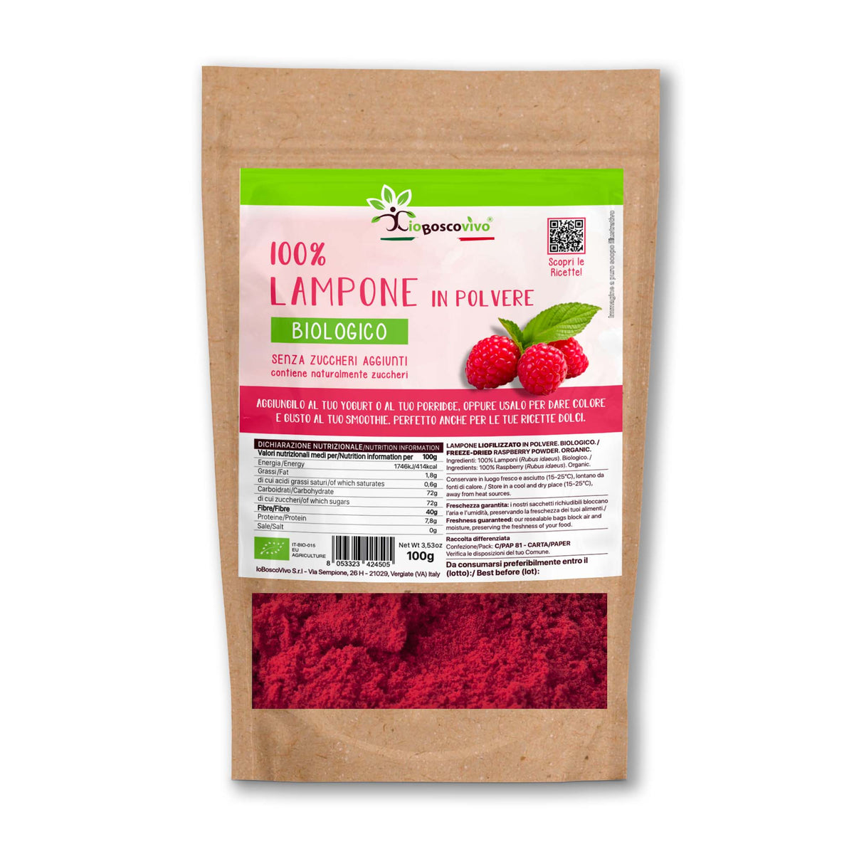 Polvere di Lampone BIO 100% - Superfood in polvere biologico - IoBoscoVivo