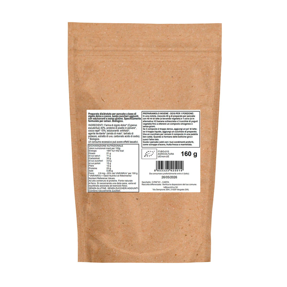 Preparato Bio per Pancake Proteici al Cocco e Chufa Senza Glutine 160g - IoBoscoVivo Srl