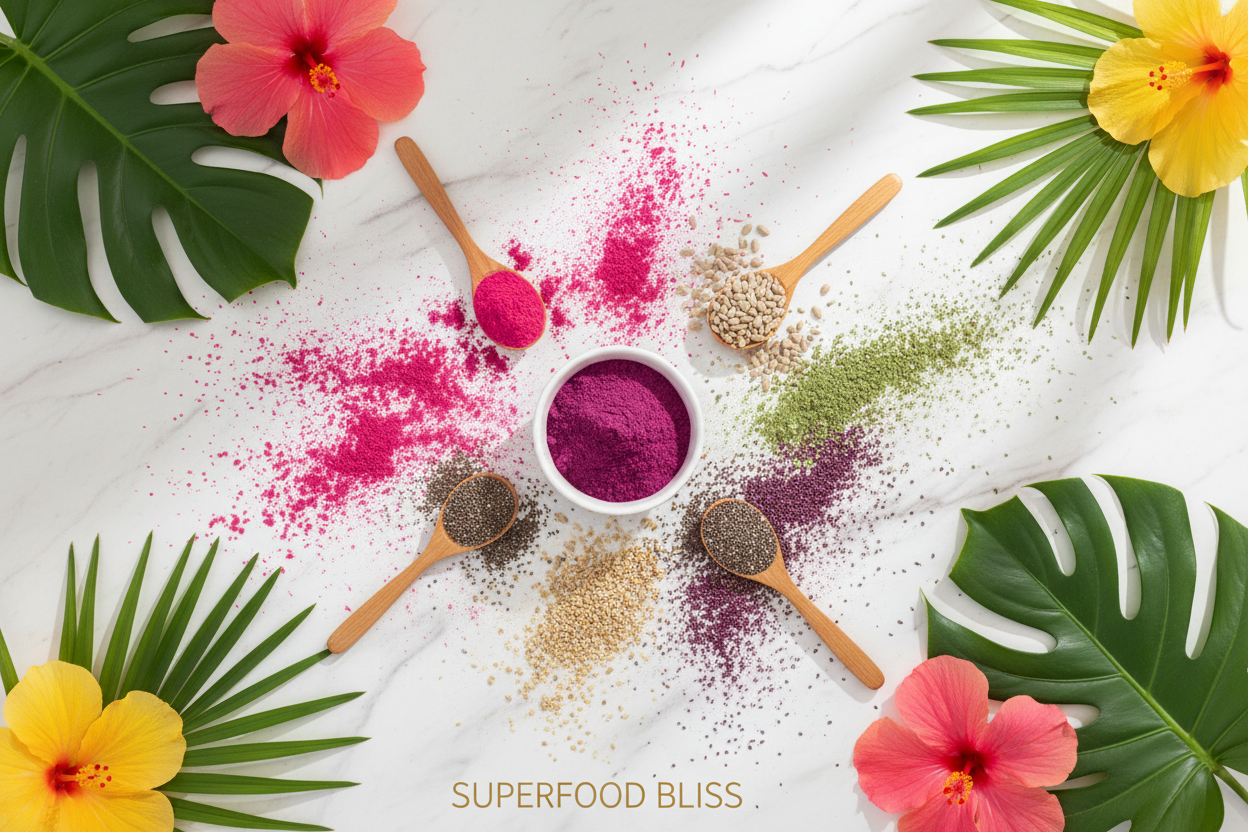 Superfood estivi con polveri colorate